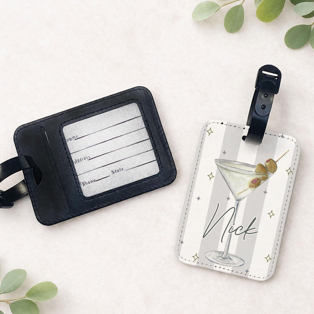 Martini Luggage Tag with custom Name, Personalized Bachelorette Favors, Vegas Girls Trip Travel Tag With Name