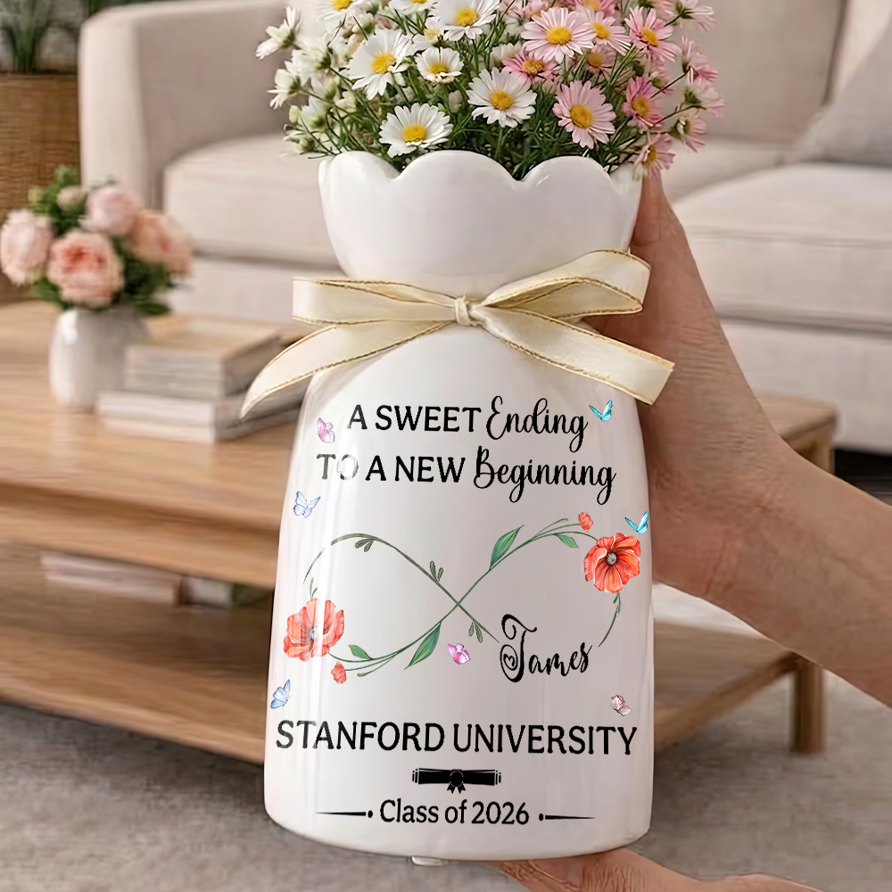A Sweet Ending To A New Beginning  Class Of 2026 - Personalized Ribbon Tie Flower Vase