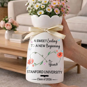 A Sweet Ending To A New Beginning  Class Of 2026 - Personalized Ribbon Tie Flower Vase