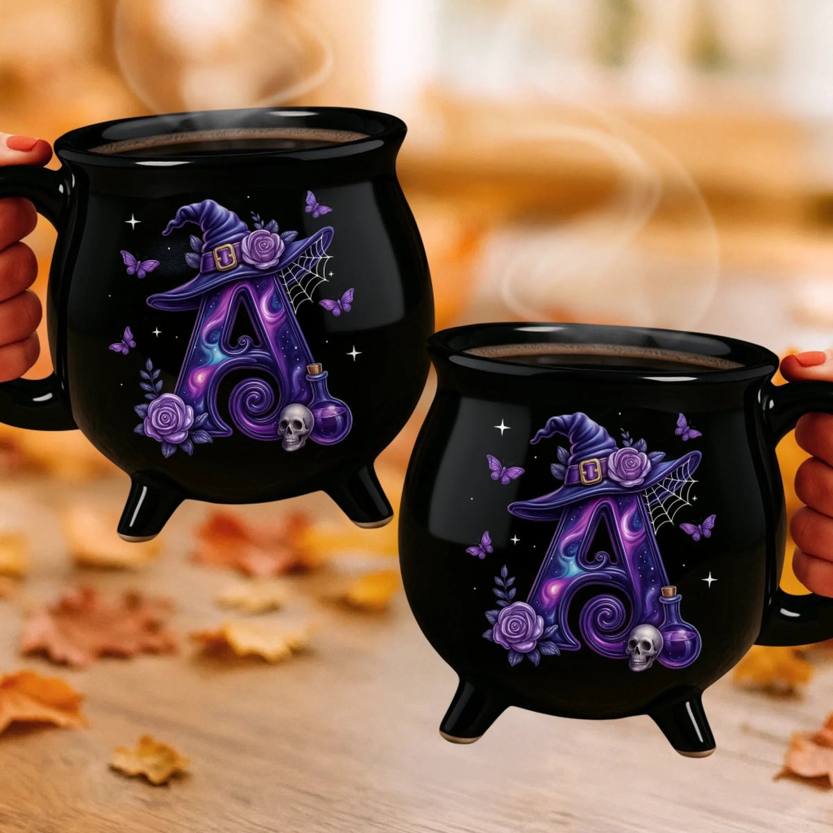 Alphabet Witchy Vibe - Personalized Halloween Black Ceramic Witch Mug - Halloween Gift For Family, Sisters, Friends, Siblings