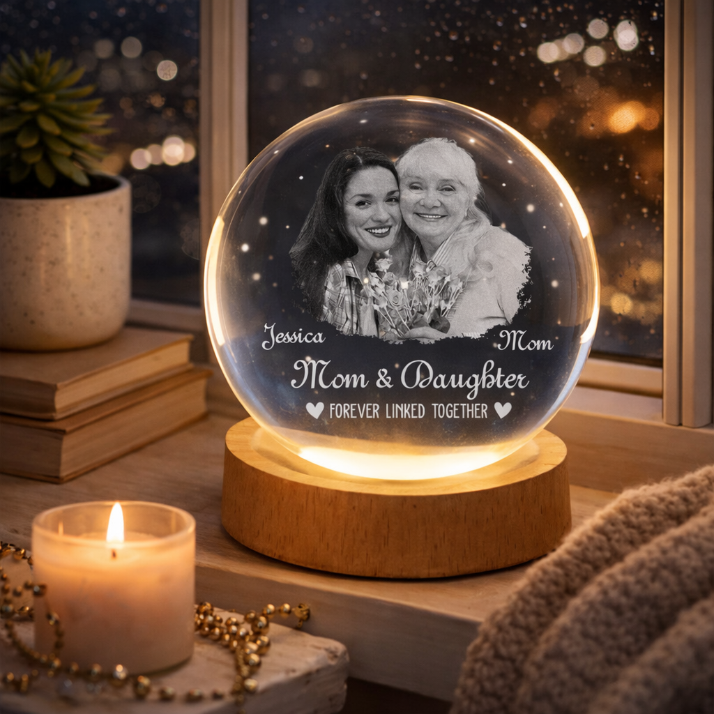 Mom & Daughter Forever Linked Together - Personalized Crystal Night Light - Gift For Mom, Grandma, Mother's Day Gift
