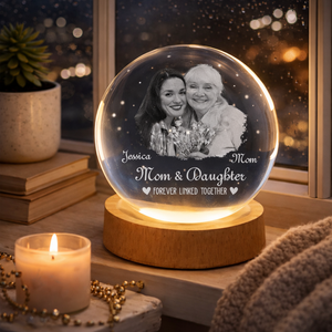 Mom & Daughter Forever Linked Together - Personalized Crystal Night Light - Gift For Mom, Grandma, Mother's Day Gift