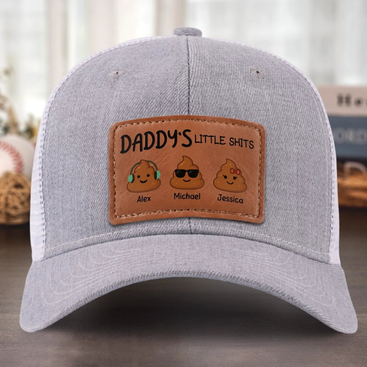 Daddy's Little Turds - Personalized Leather Label Net Hat - Gift For Dad, Father's Day Gift