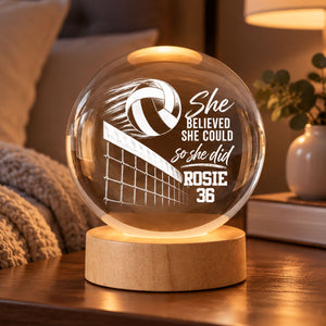 She believed She Could So She Did - Personalized Crystal Ball LED Light- Christmas Gift For Teenagers, Volleyball Players