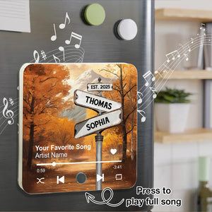 Nostalgia Fall Theme Street Sign - Personalized Music Fridge Magnet - Anniversary, Valentine's Day Gift For Couple