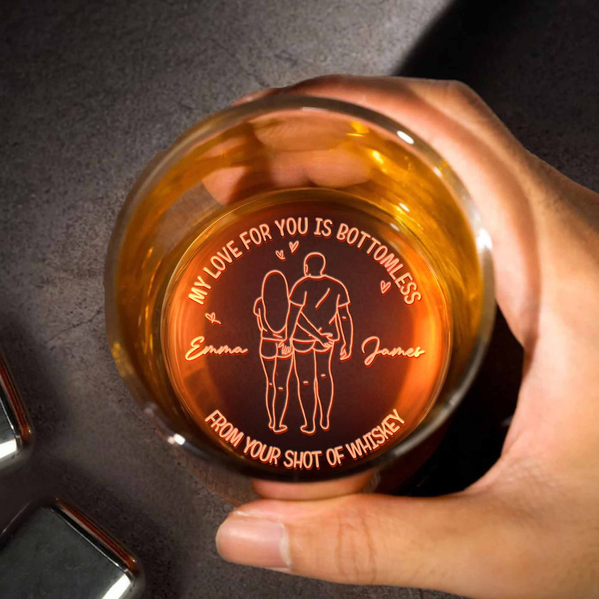 My Love For You Is Bottomless, Personalized Engraved Whiskey Glass, Gift For Couples