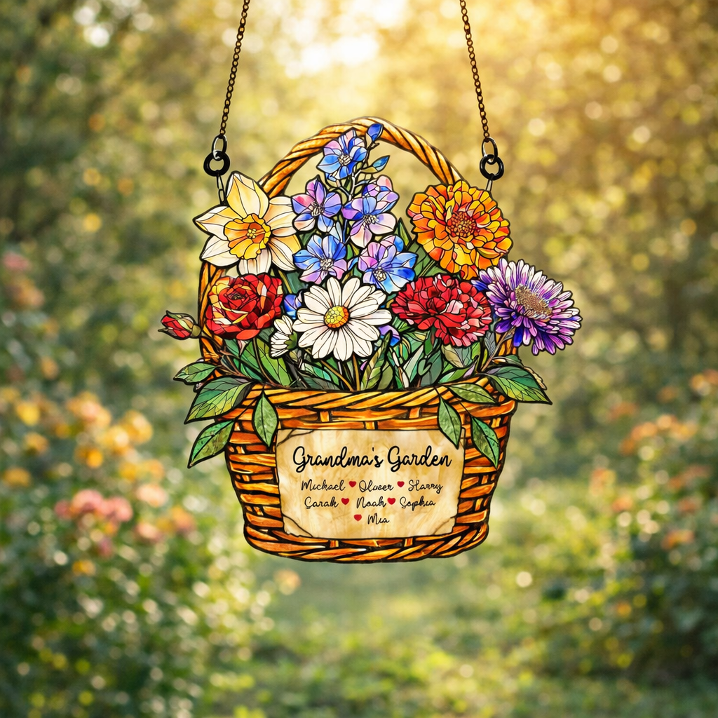 Personalized Birth Month Flower Bouquet Suncatcher Stained Glass, Mothers Day Gift, Grandma Gift, Mom Gifts