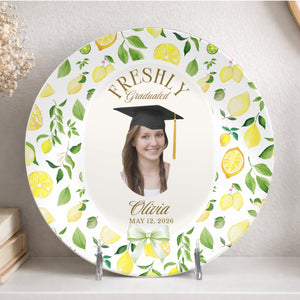Lemon Graduation Party Decor, Freshly Graduated Plate, Citrus Grad Party Plate Pastel Lemon Table Decor, Summer Graduation Photo Prop Cus