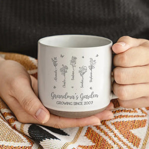 Love Grows Here - Personalized Engraved Pottery Mug - Gift For Mom, Grandma, Mother's Day, Birthday Gift