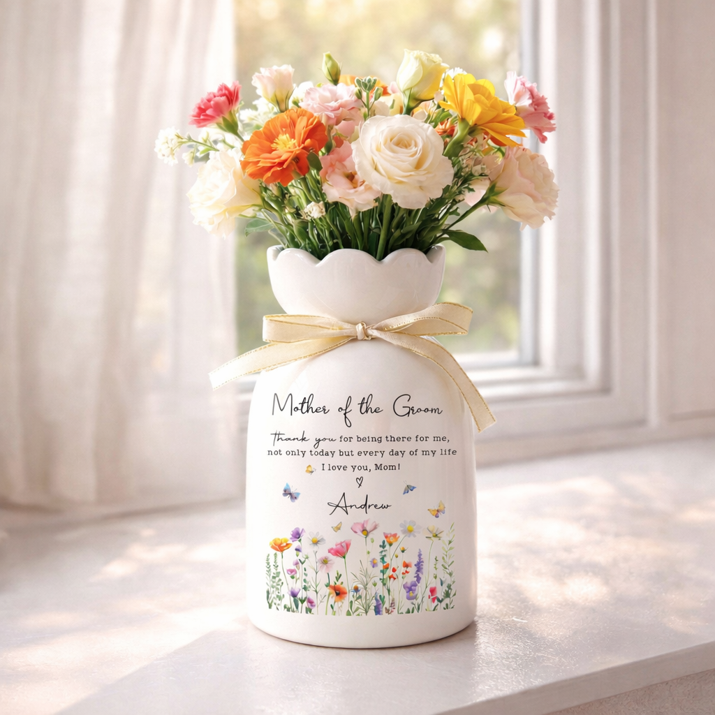 Mother of the Groom Petal Flower Vase, Wedding Gifts, Custom Flower Vase for Mother of the Groom, Mom of the Groom Gift