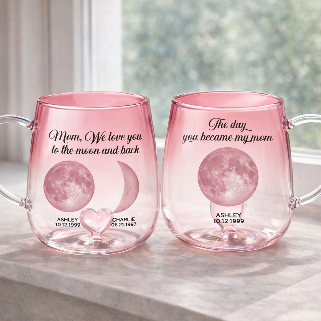 The Day You Became Our Mom Custom Moon Phase by Date - Personalized Glass Mug - Mother's Day Gift for Mom, Wife