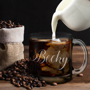 Clear Coffee Mug Monogram, Glass Coffee Mug Custom, Personalized Glass Mug, Tea Cup Glass, Custom Engraved Glass Mug, Coffee Mug Customized