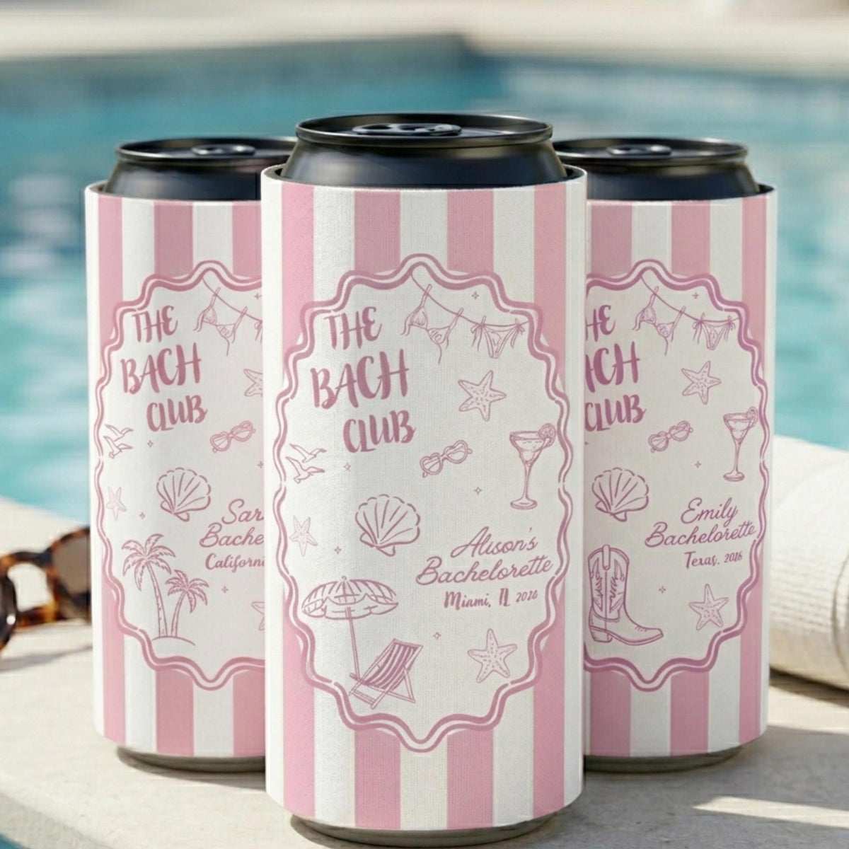 Personalized Bachelorette Can Cooler, Custom Bridesmaid Gift Bach Party Favor, Custom Name Bridal Party Slim Can Sleeve Gift, Cozie Holder