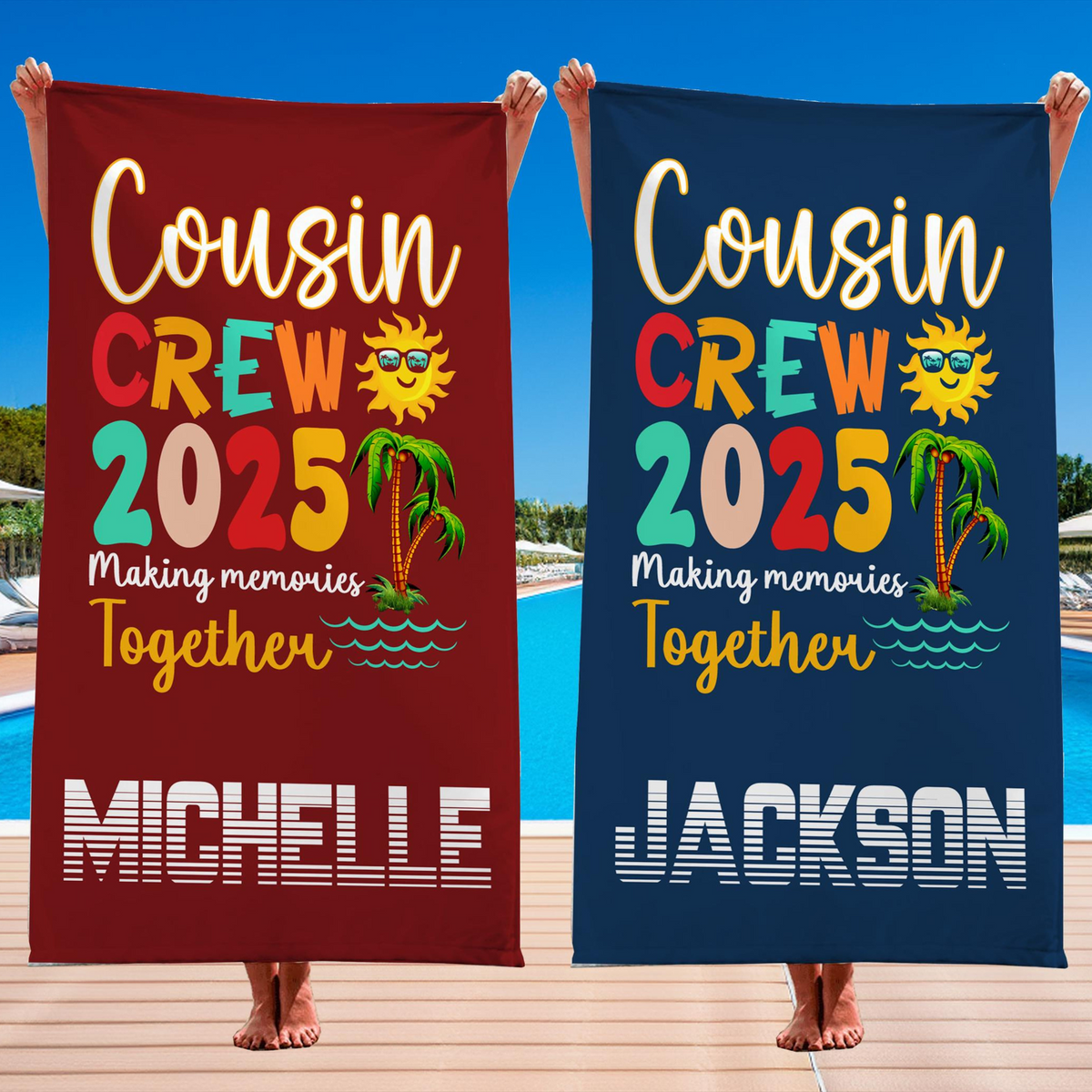 Custom Cousin Crew Beach Towel, Matching Cousin Trip Gift, Family Reunion Gift, Cousin Vacation Unique Gift, Kids Birthday Pool Party Gift