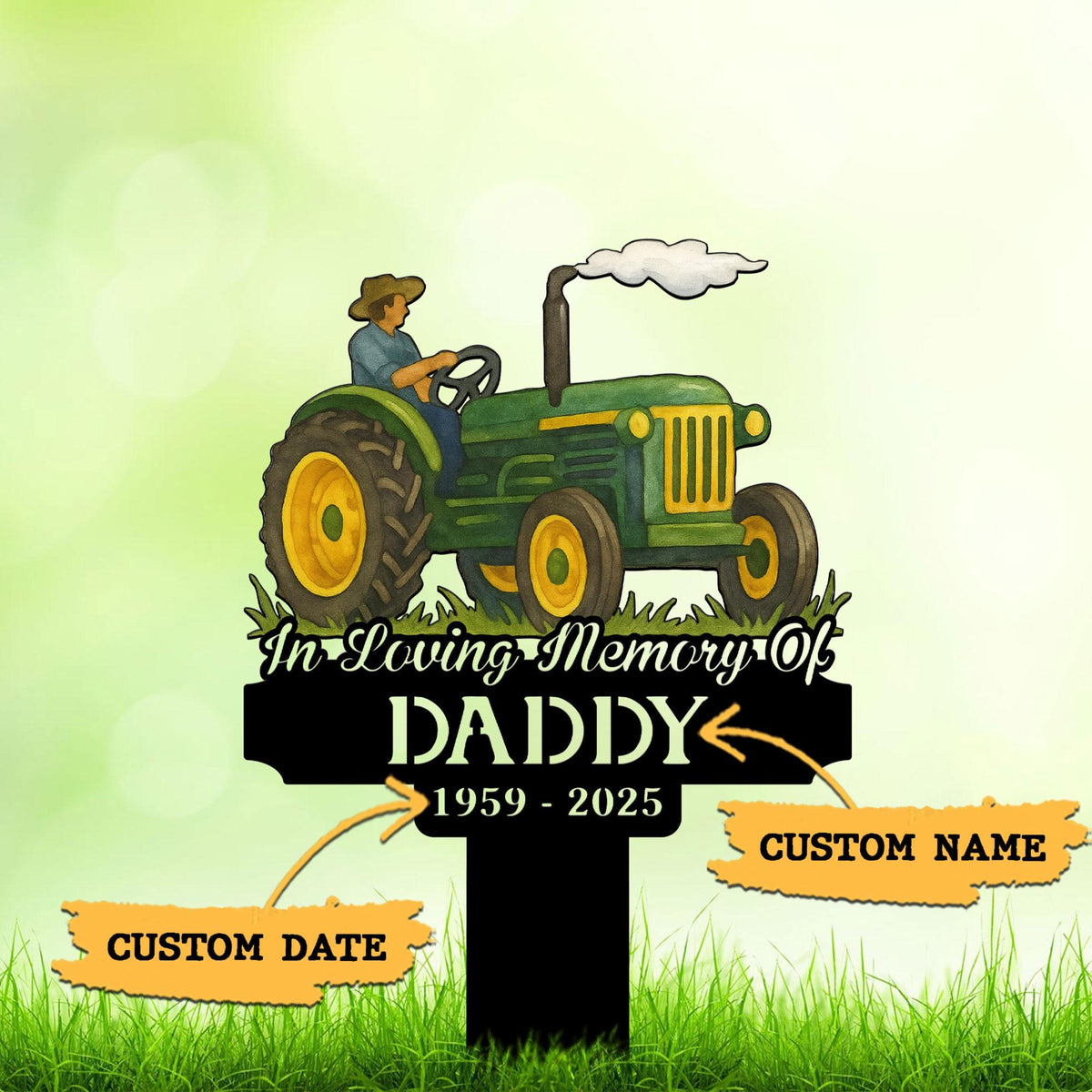 Personalized Farmer Tractor Metal Stake, Custom Tractor Memorial Sign, Farmer Memorial, Dad Loss, Tractor Metal Stake, Fathers Day Gift