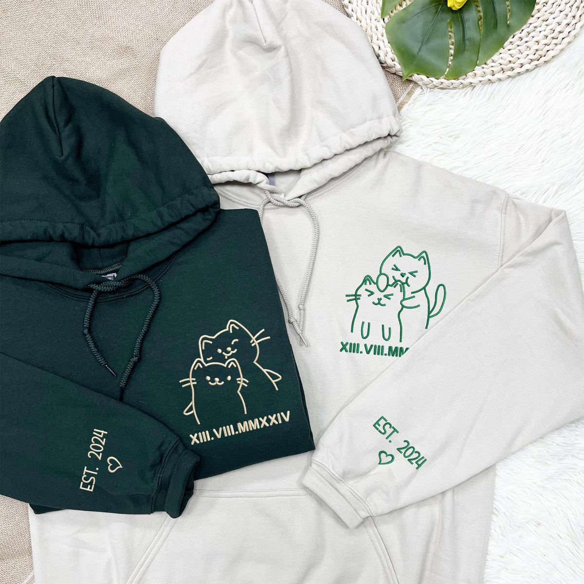 Doodle Cat Love Sweatshirt, Cat Sweatshirt, Embroidered Couple Hoodie, Matching Hoodies for Couples, Best Couple Gifts