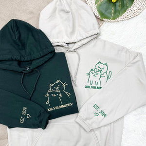 Doodle Cat Love Sweatshirt, Cat Sweatshirt, Embroidered Couple Hoodie, Matching Hoodies for Couples, Best Couple Gifts