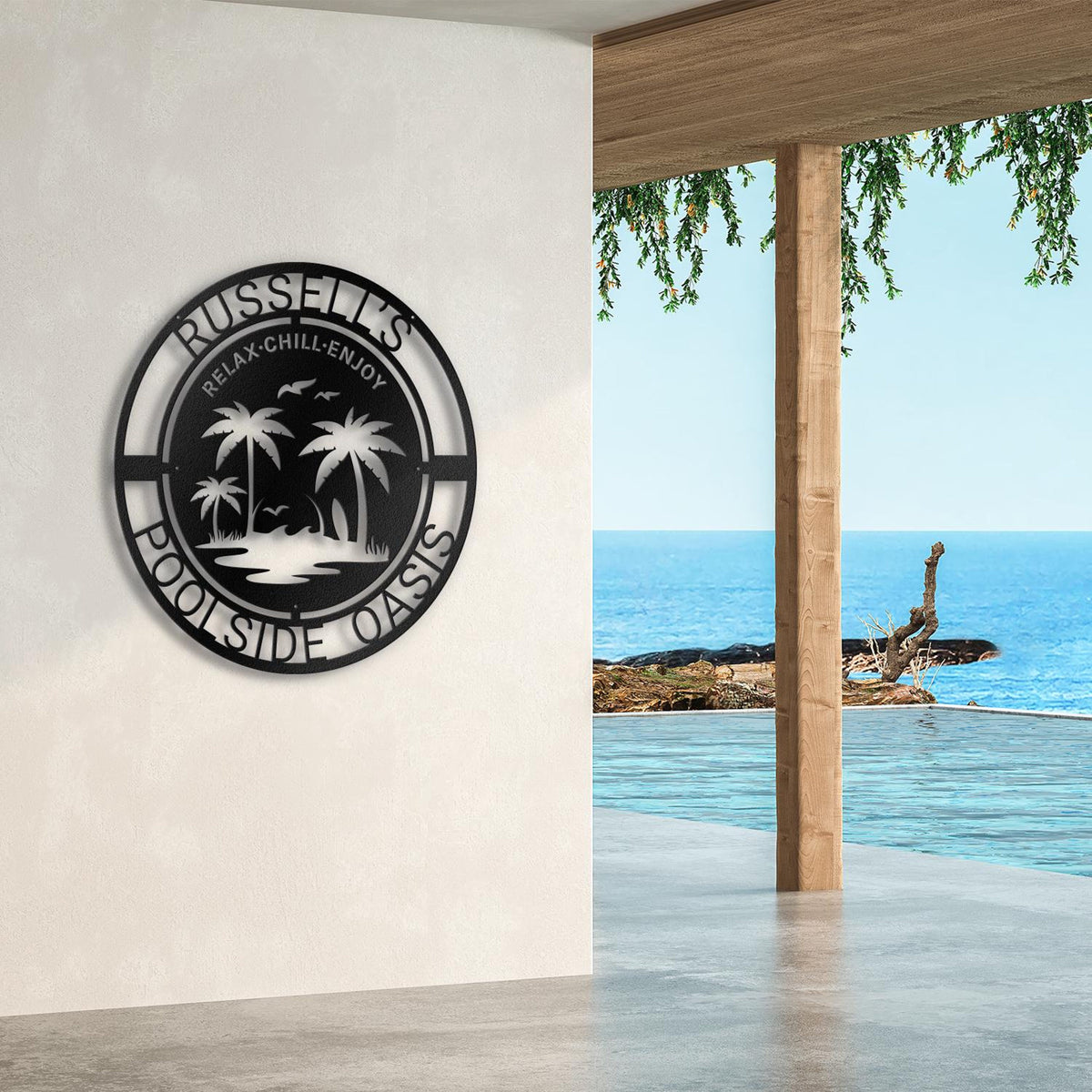 Custom Beach House Name Metal Sign, Personalized Palm Tree Metal Decor, Sunset Palm Trees, Wall Art, Metal Name Sign, Gift for Her