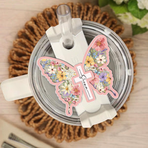 Personalized Butterfly Cross Christian Tumbler Name Tag, Christian Girls Tumbler Tag, Faith Cross Lid Tag