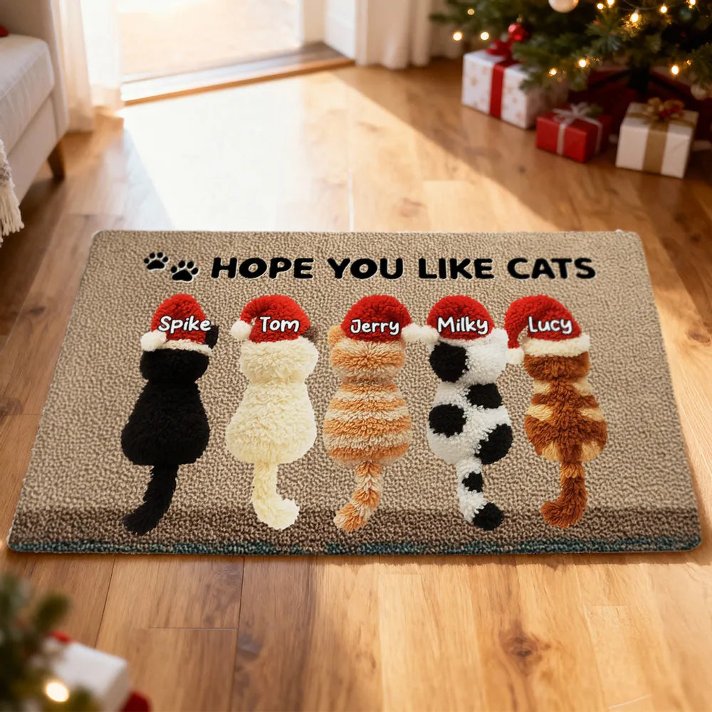 Hope You Like Cats Faux Yarn Effect - Personalized Doormat - Christmas Decor for Cat Lovers, Gift For Family