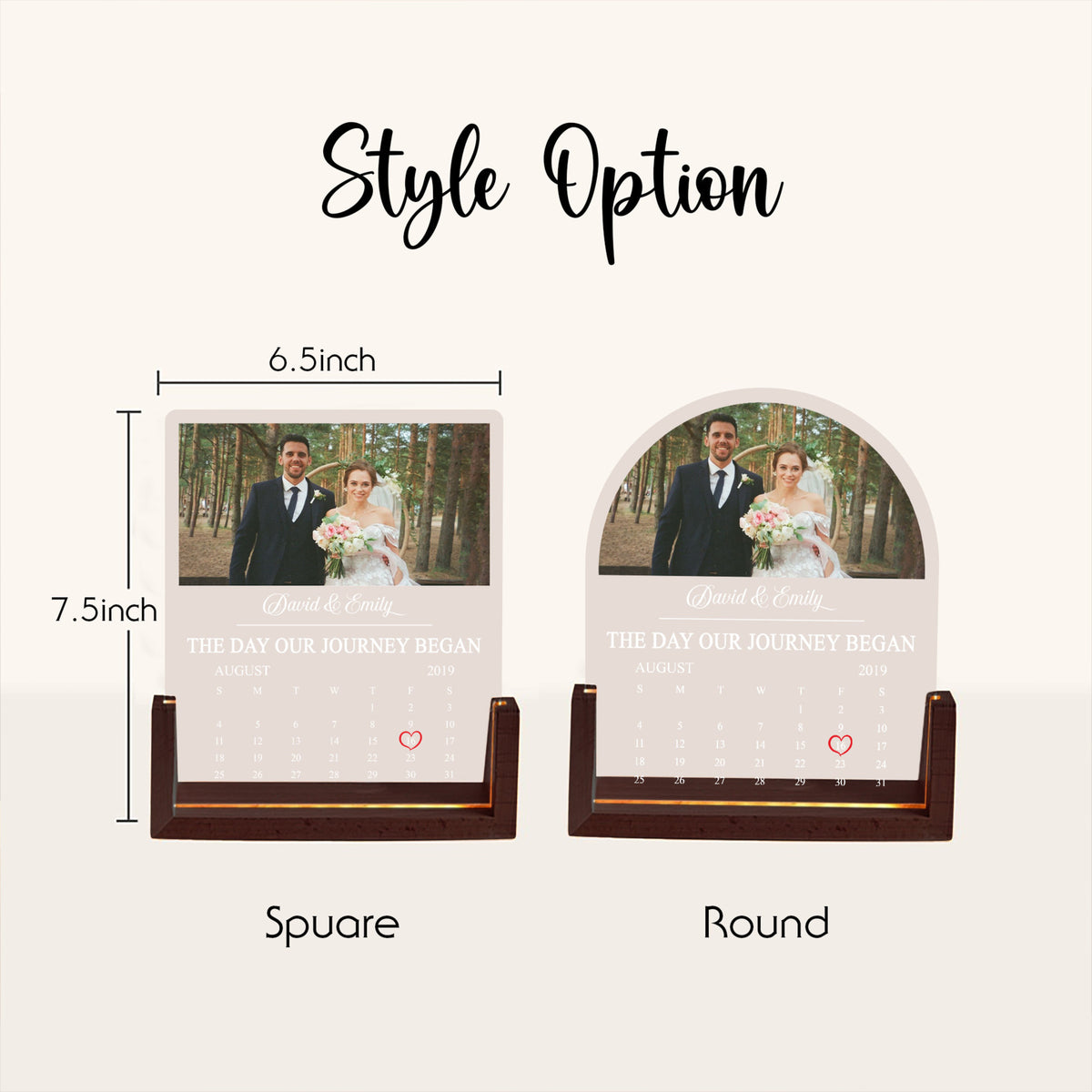 Personalized Wedding Photo Calendar Desk Name Plate NIght Light, Valentines Day Gifts, Anniversary Gifts, Gift for Him/Her