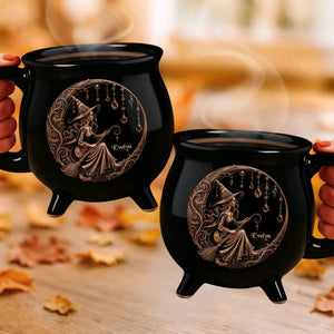 Moonlit Magic Witch - Personalized Halloween Black Ceramic Witch Mug - Halloween Gift For Family, Sisters, Friends, Siblings