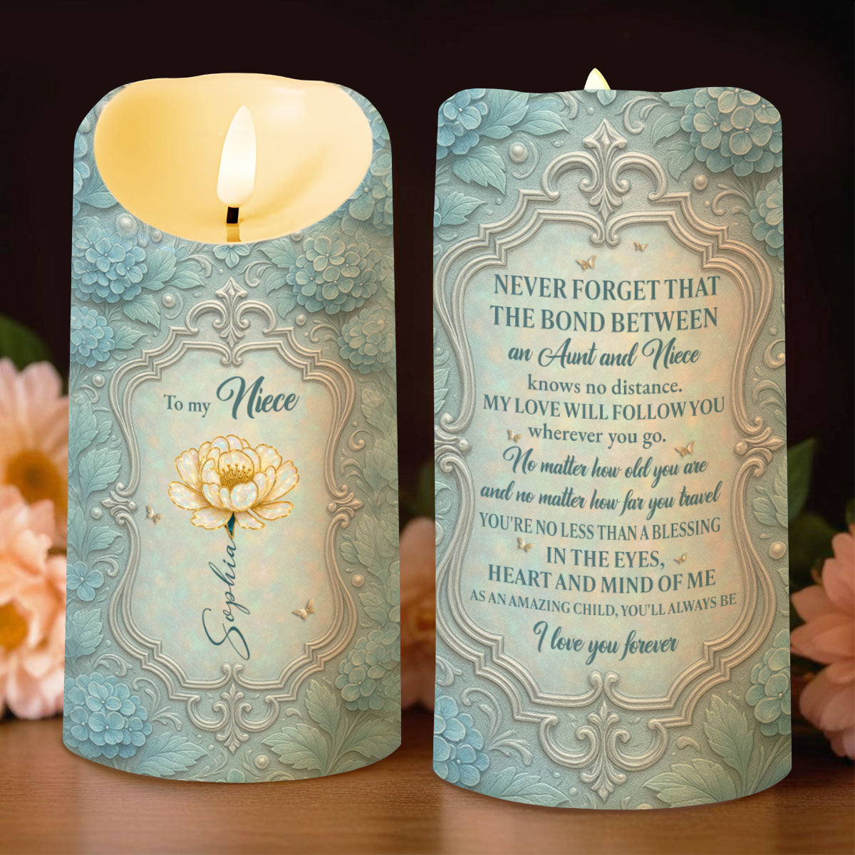 Forever Bond Between Aunt And Niece, Personalized LED Light Candle, Gift For Niece