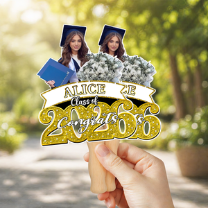 Personalized Face Fans With Wooden Handle