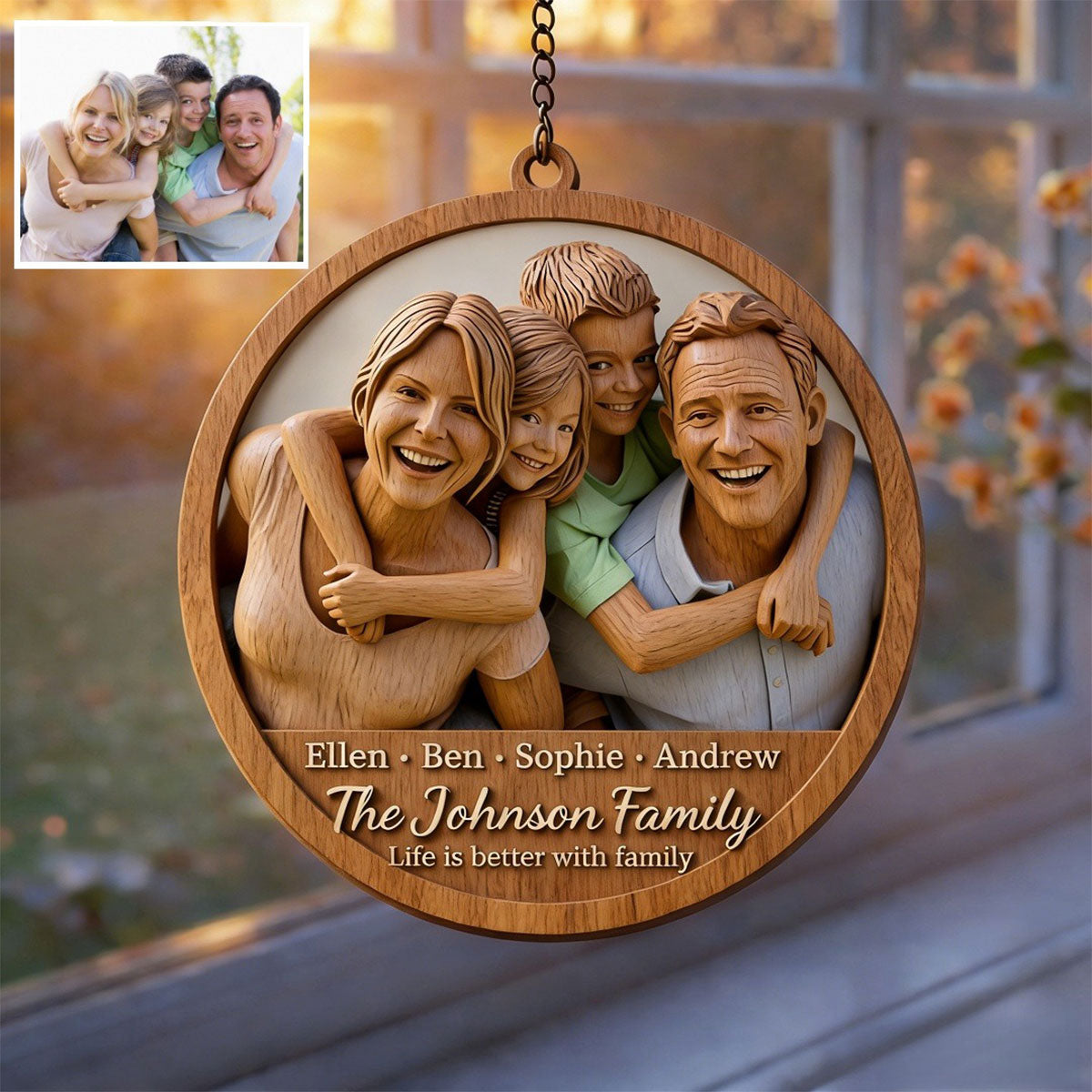 Life Is Better With Family - Personalized 2-layered Wooden Ornament