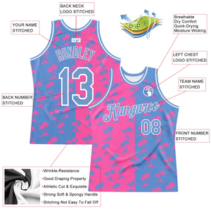 Custom Pink Light Blue-White 3D Pattern Design Palm Trees Authentic Basketball Jersey