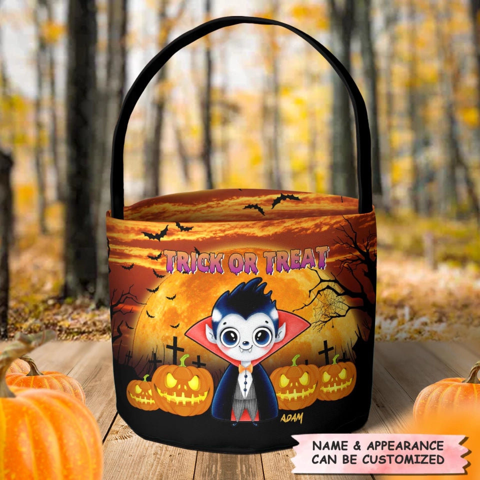 Trick Or Treat Little Monster - Personalized Halloween Fabric Basket - Halloween Gift For Kid