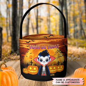 Trick Or Treat Little Monster - Personalized Halloween Fabric Basket - Halloween Gift For Kid