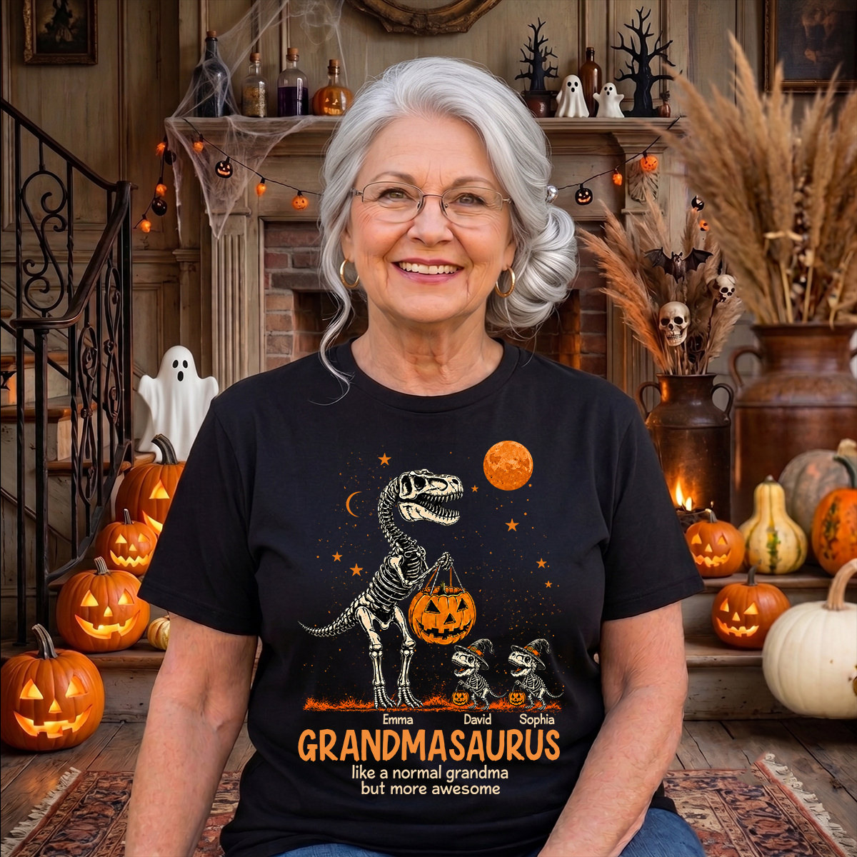 Spooky Grandmasaurus Like A Normal Grandma But More Awesome - Personalized T-Shirt - Haloween Seasonal Apparel, Gift For Mom Grandma
