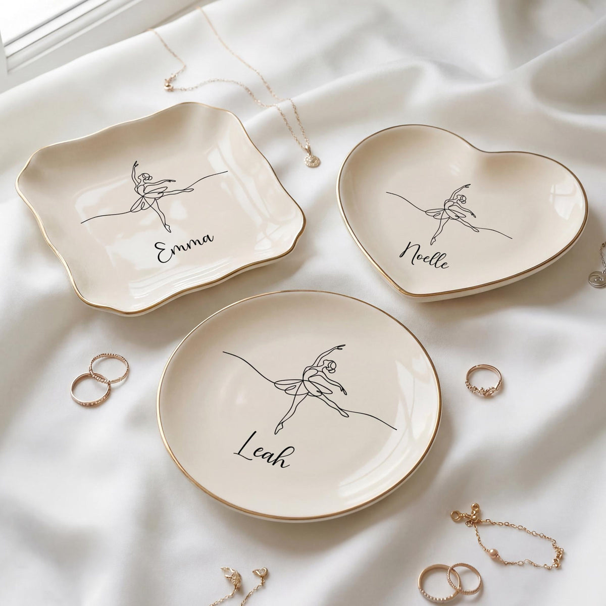 Personalized Ballet Ring Dish Custom Jewelry Holder | Dance Teacher Gift | Gold Rim Ceramic Trinket Dish