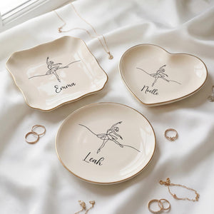 Personalized Ballet Ring Dish Custom Jewelry Holder | Dance Teacher Gift | Gold Rim Ceramic Trinket Dish
