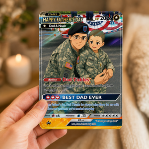 Custom Poke Card for Dad, Card For Soldier Dad, Personalized Father s Day Anime Gift, Holographic Trading Card for Him