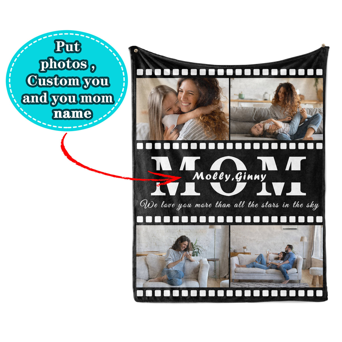 Best Mom Ever Photos Collage Blanket, Custom Roll Film Photo Blanket, Mom Banket Personalized, Best Mom Gift, Mom Birthday Gift