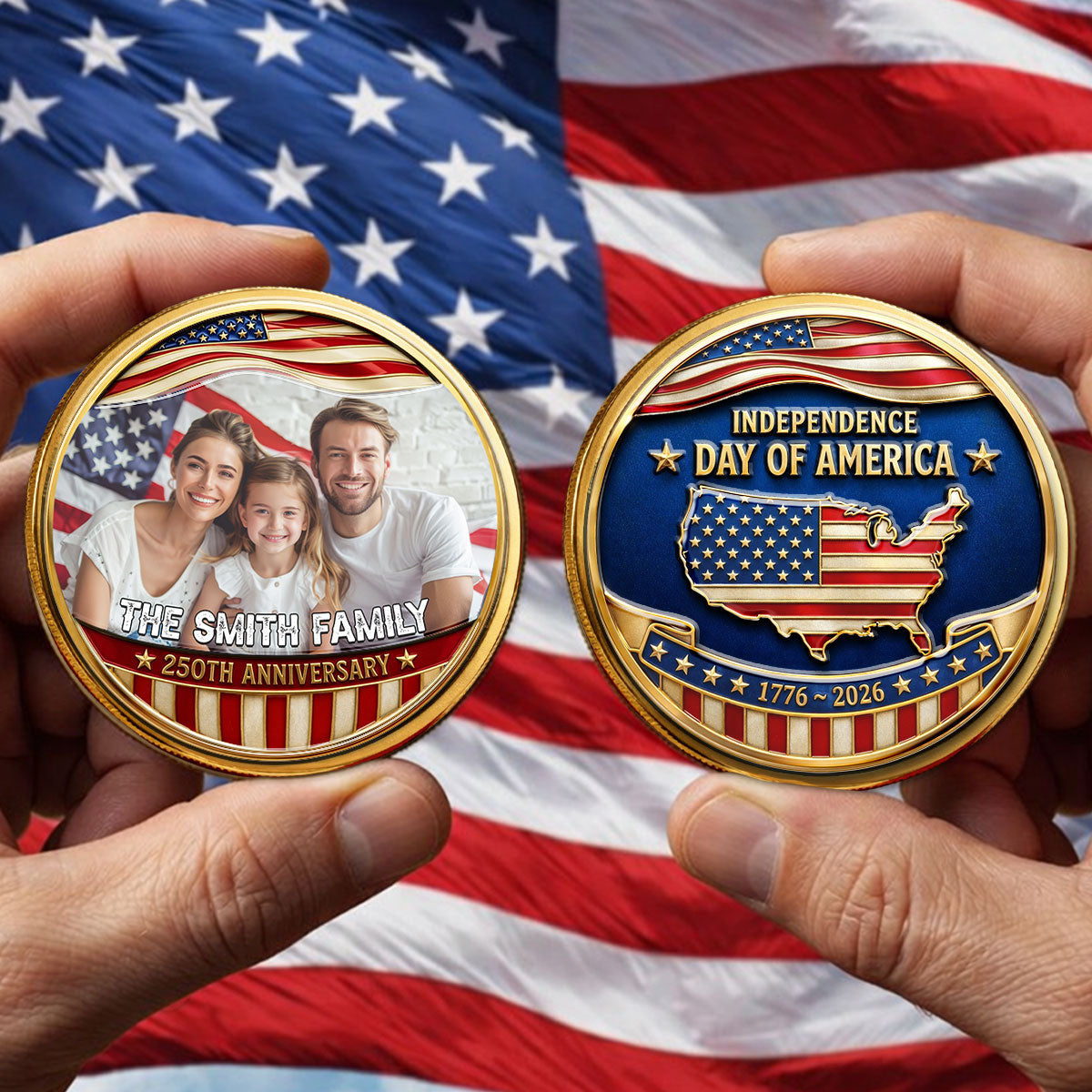 America 250 Legacy Family - Personalized Commemorative Keepsake Coin - Patriotic Gift, 4th Of July Gift For Family