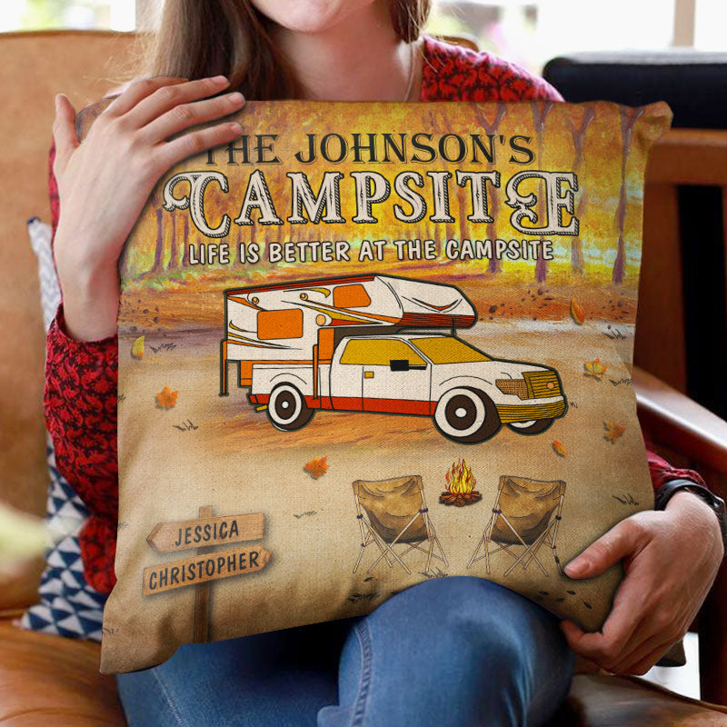 Fall Campsite Life Is Better At The Campsite - Personalized Pillow - Autumn Camping Gift Idea