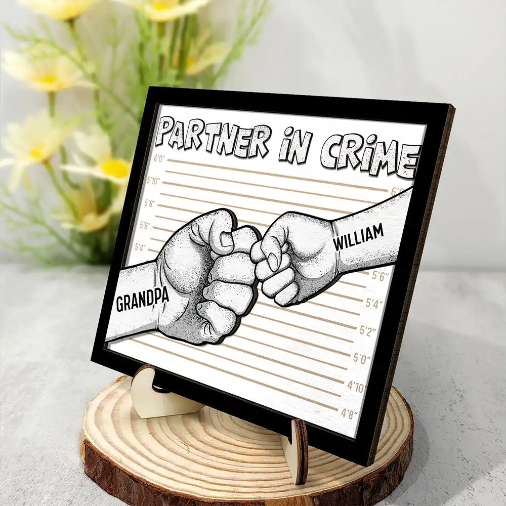 Partner In Crime Papa & Kids - Personalized 2-Layered Wooden Plaque - Gift For Father, Grandfather, Father's Day Gift