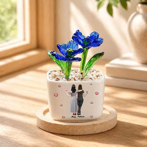 True Friendship Here For You - Personalized Mini Glass Flower Pot - Gift For Bestie, Friends, Sisters