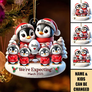 Cute Penguin Couple Expecting Parents Pregnancy - Personalized Acrylic Ornament - Christmas Gift For Family, Baby Announcement