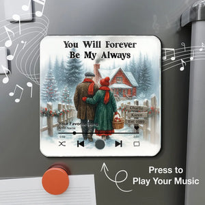 Winter Old Couple Together - Personalized Music Fridge Magnet - Heartfelt Gift, Anniversary Christmas Gift For Couple