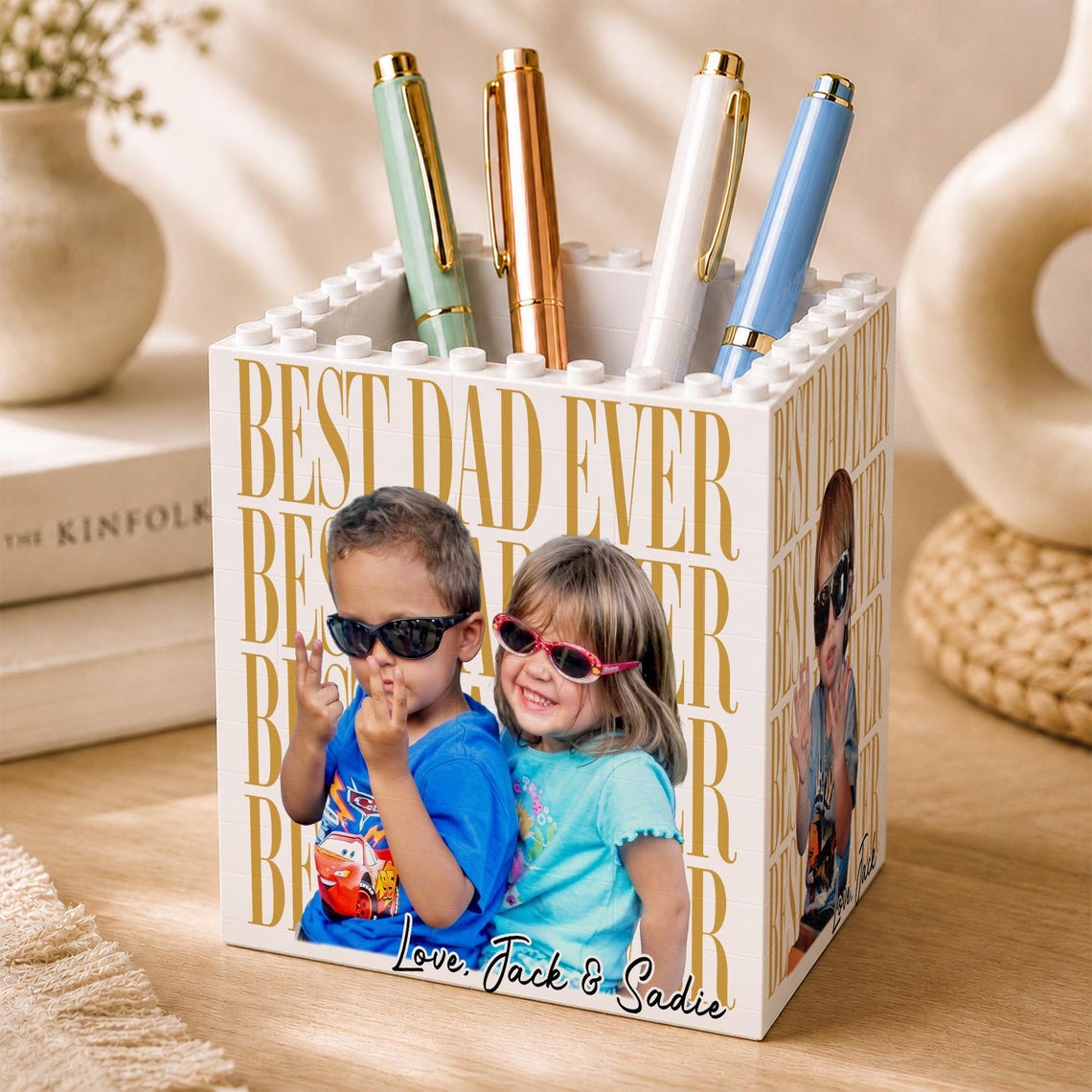 Personalized Photo Dad Building Block Pen Holder, Brick Photo Pencil Pot, Fathers Day Gift, Gift for Dad, Fathers Day Gift from Kids