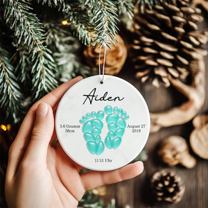 Sea Glass Effect Baby Footprint Christmas Gift for New Parents, Newborn - Real 3D Raised Ornament