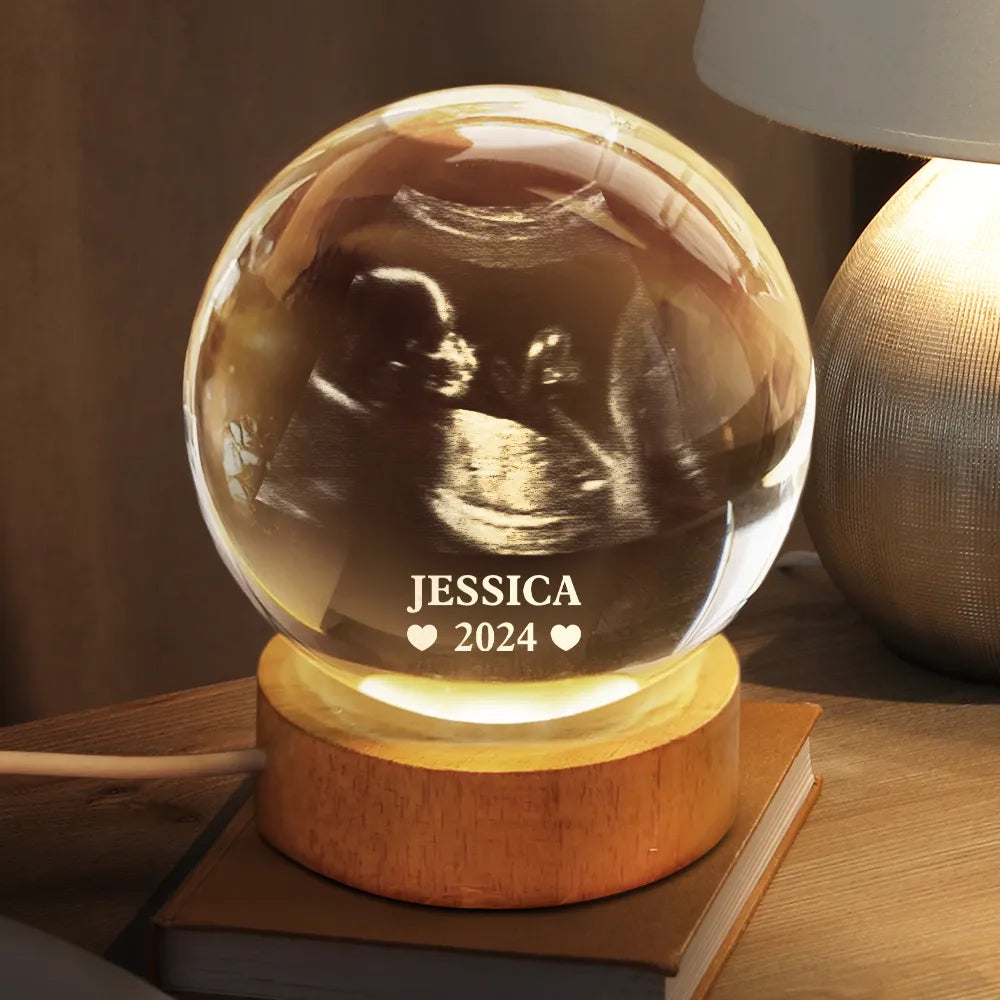 Custom Photo Baby Ultrasound - Personalized Crystal Ball LED Night Light - Memorial Gift For Family
