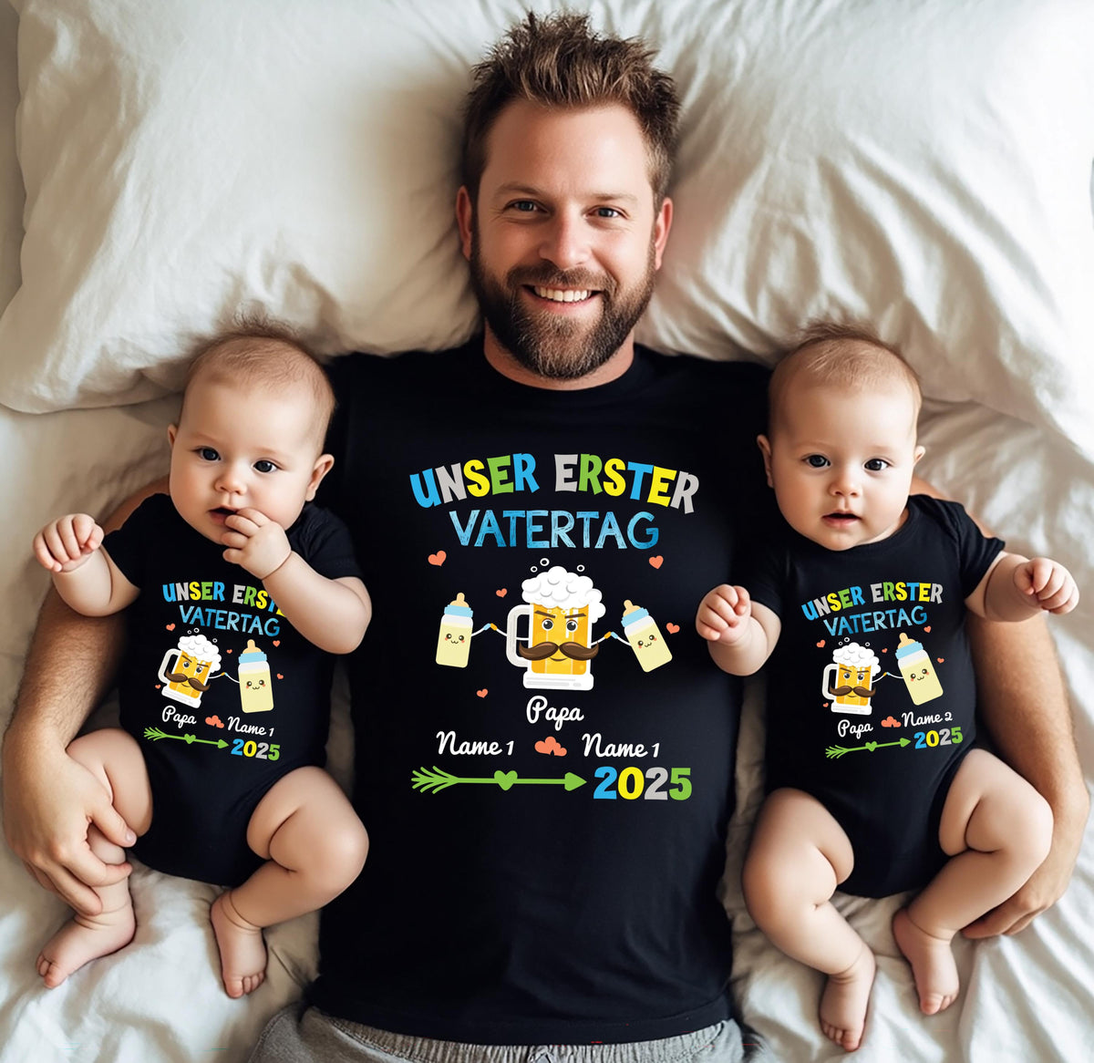 Custom First Father's Day Baby Bodysuit Perfect Gift for New Dad - Unique personalized baby bodysuit and dad shirt