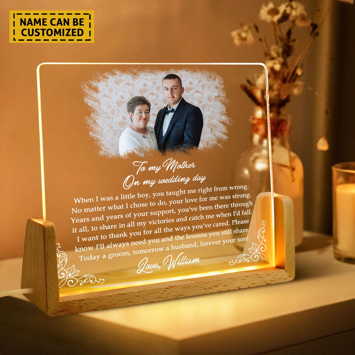 To My Mother On My Wedding Day - Personalized Desk Name Plate - Gift For Mother From Son