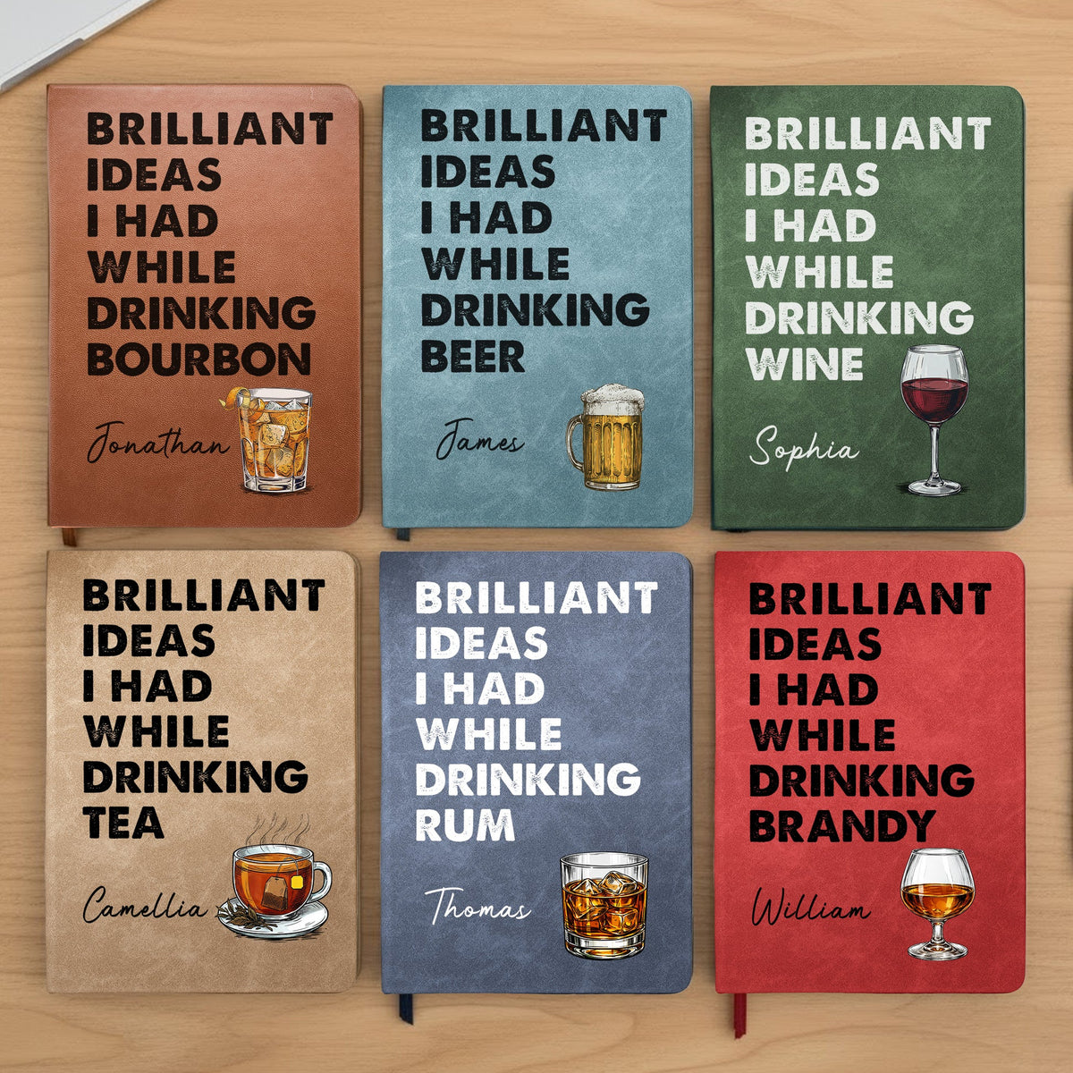 Brilliant Ideas I Had While Drinking - Personalized Leather Journal - Gift For Writer, Office Gift, Gift For Friends
