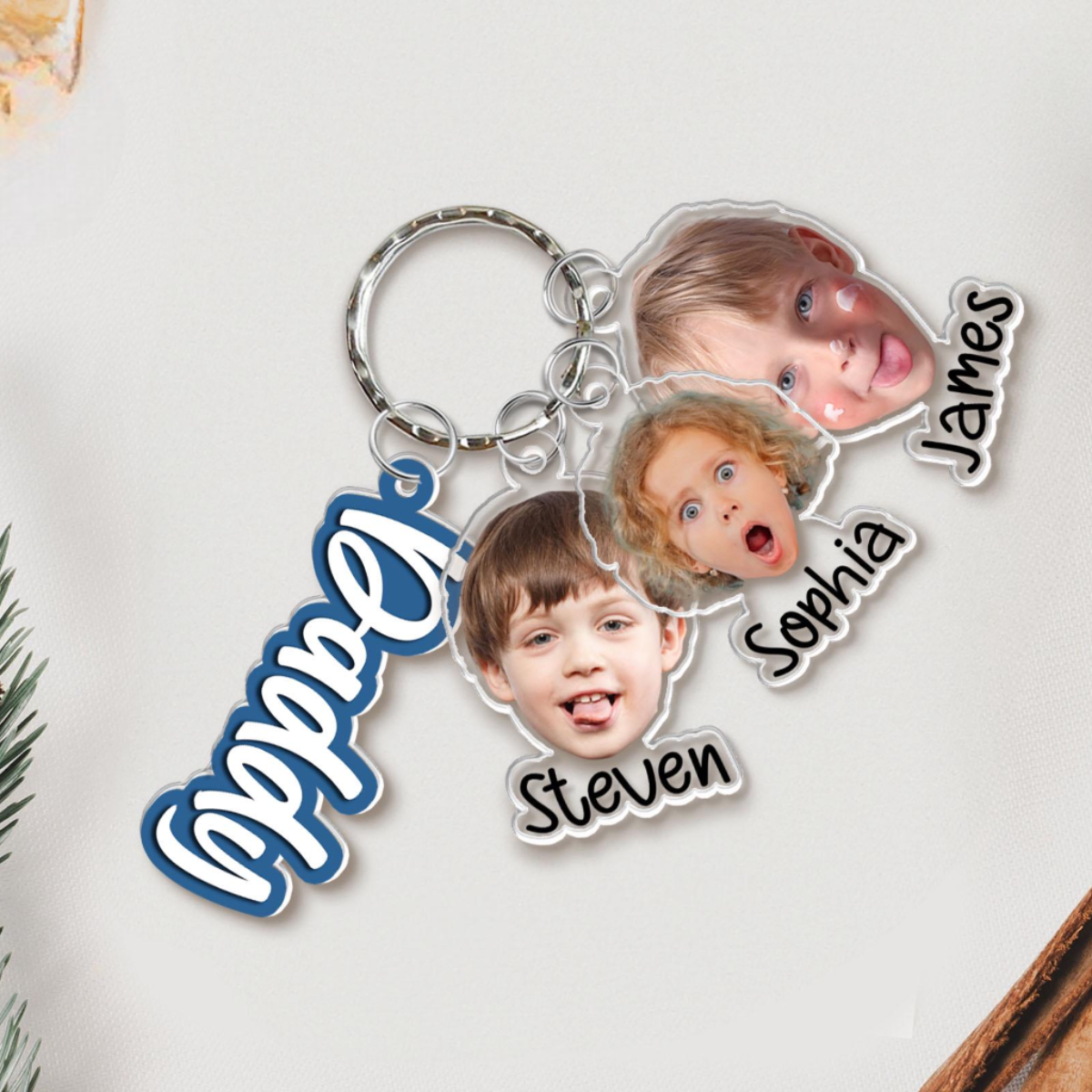Custom Daddy Keychain With Kids Face Charm, Personalized Funny Face Keychain, Father's Day Gifts, Gift From Grandkids, Gift For Dad